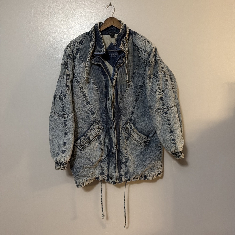 Vintage 80's Y2K Burlington Acid Wash Denim Insulated Jacket Coat Women's M